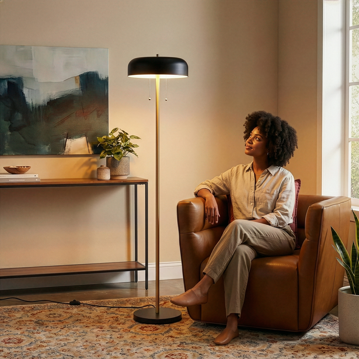Vesper Floor Lamp | Black Outer and White Inner | Ashcroft mports Furniture