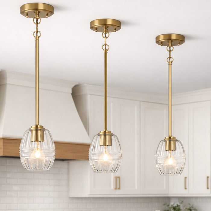 Vista Single Pendant Chain Hanging Light with Clear Glass - Satin Brass