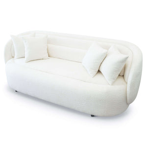 Charter Mid-Century Modern Ivory  Boucle Upholstered Sofa
