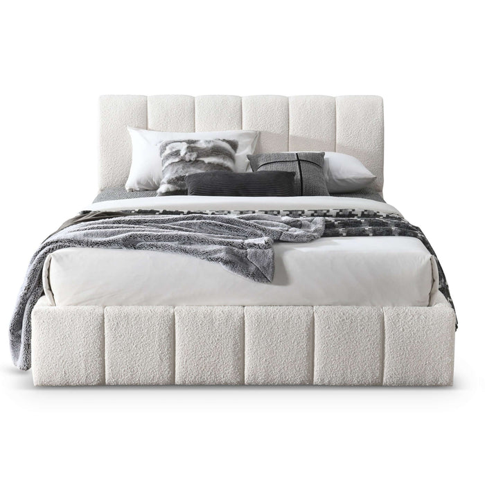 Hilar  White Boucle Platform Bed Queen