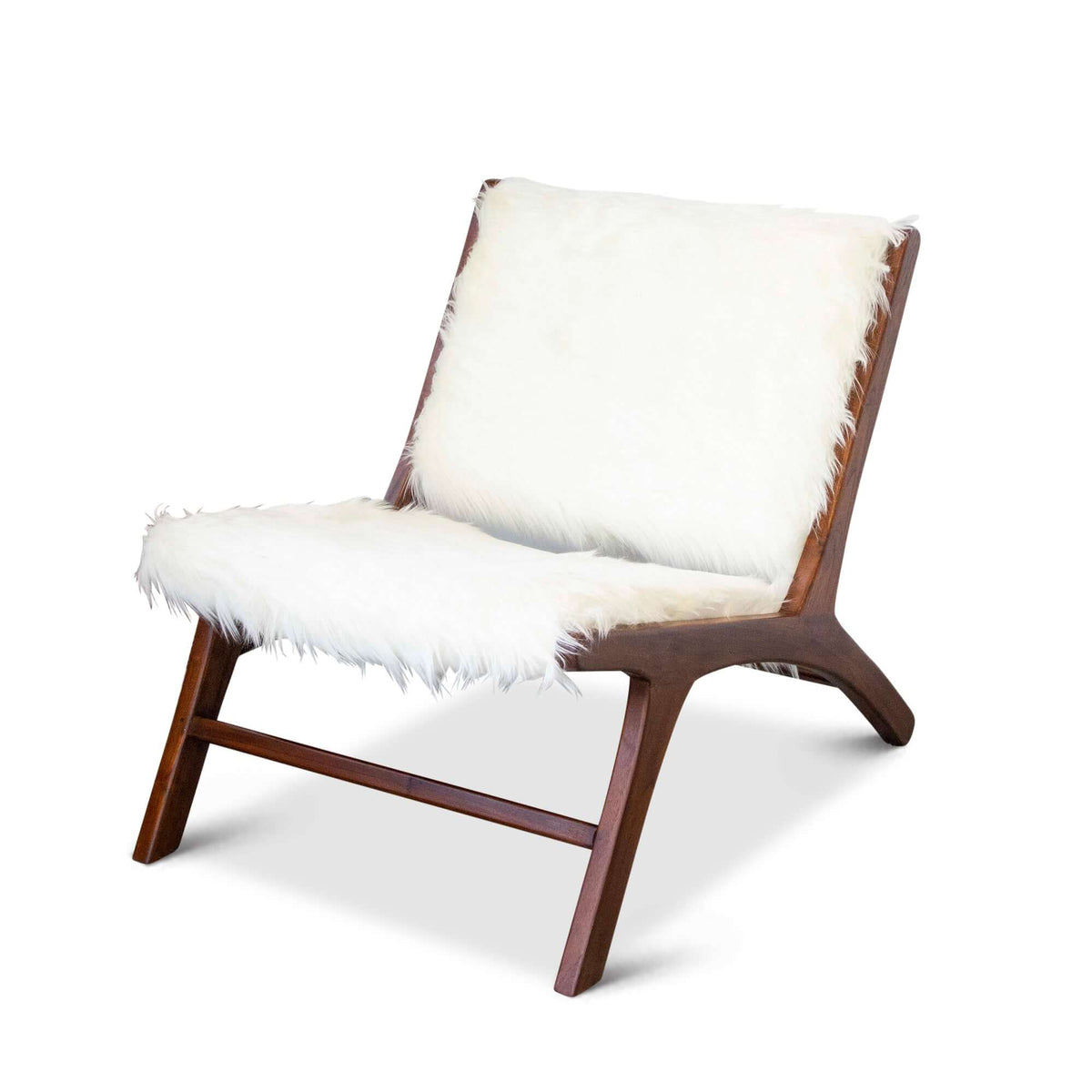 Haley Mid-Century Modern Furry Upholstered Lounge Chair in White