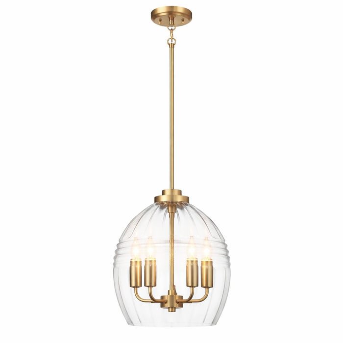 Zen Five Pendant Chain Hanging Light with Clear Glass - Satin Brass