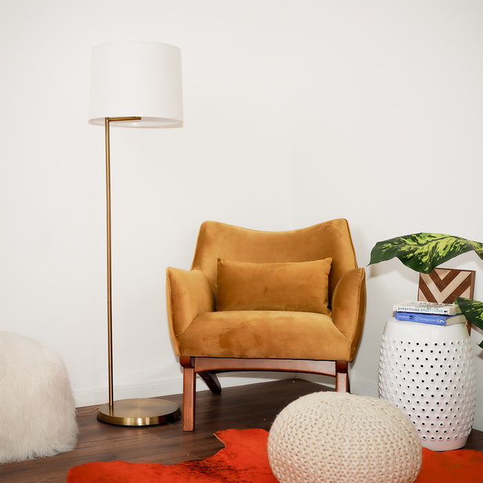 Zenith Offset Brass Base Floor Lamp with Drum-shaped Linen Shade