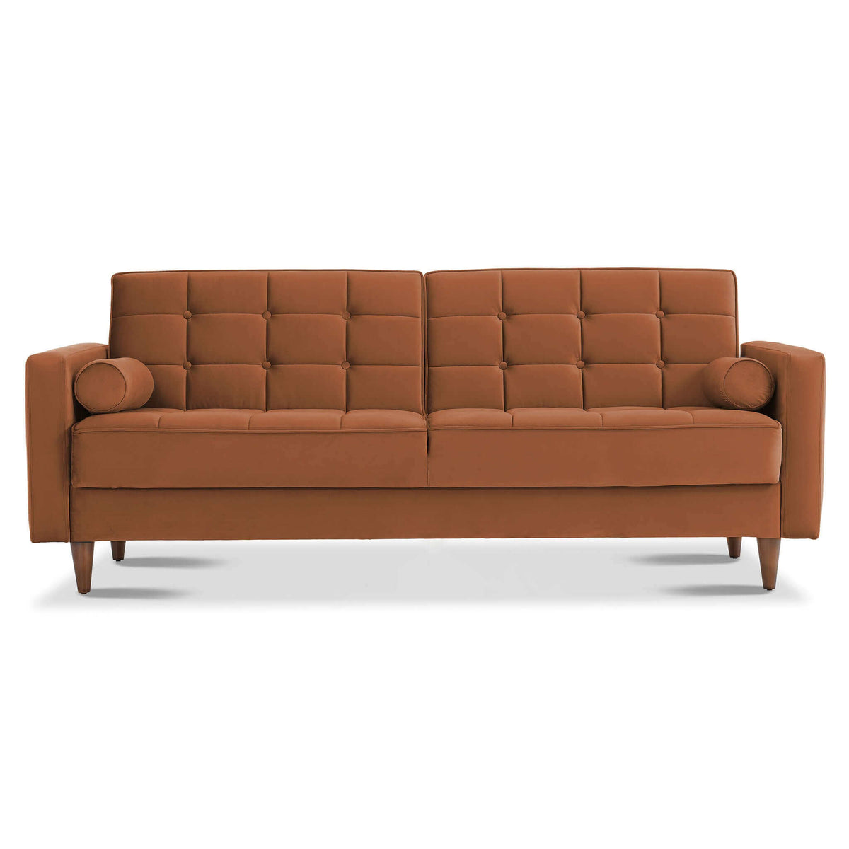 Baneton  Mid-Century Modern Burnt Orange Velvet Sleeper Sofa