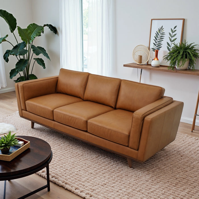 Chase Mid Century Modern Genuine Leather Sofa