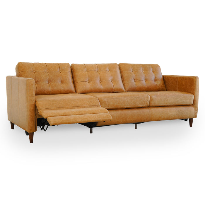 Christopher Tan Leather Electric Inclining Sofa Left Facing