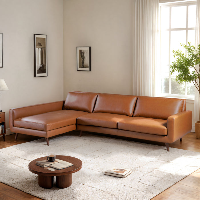 Garland Cognac Vegan Leather Left Sectional Sofa