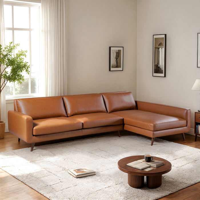 Garland Cognac Vegan Leather Right Sectional Sofa