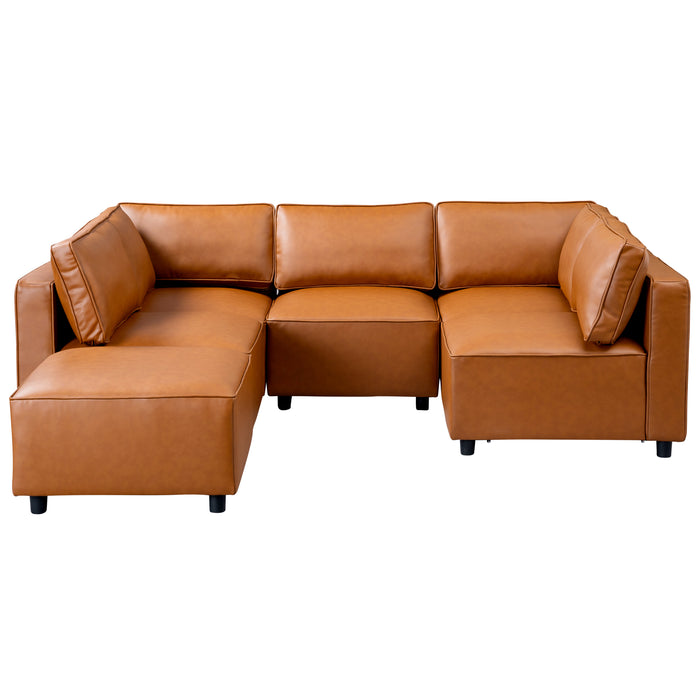 Reno Cognac Vegan Leather Modular Sofa