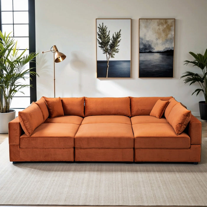 Uptown Burnt Orange Velvet Modular Sofa