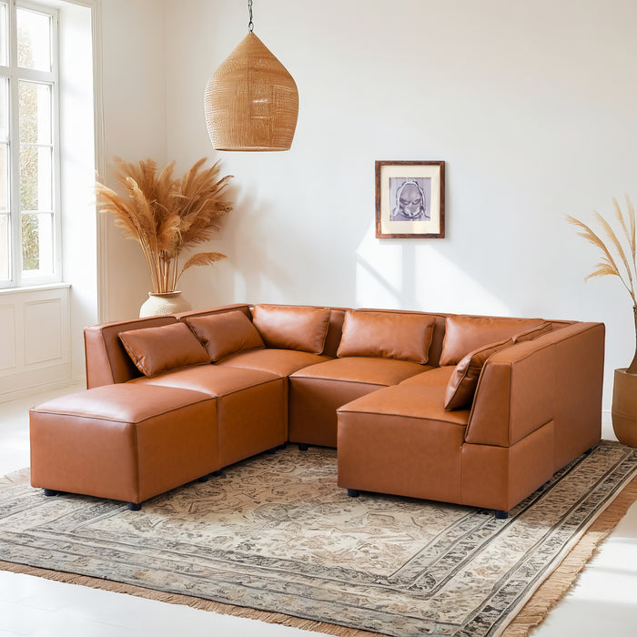 Wexford Cognac Vegan Leather Modular Sofa