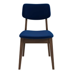 Mid-Century Modern Blue Velvet Solid Back Side Chair (Set of 2)