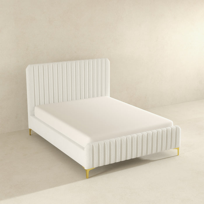 Valery Queen Size Cream Boucle Platform Bed