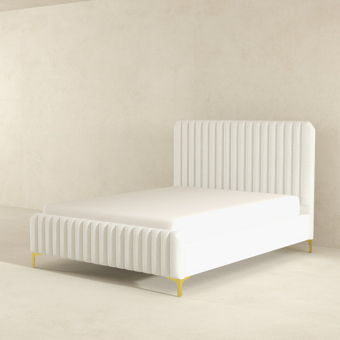 Valery Queen Size Cream Boucle Platform Bed