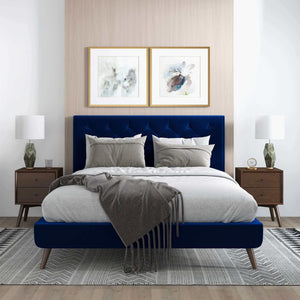 Dillon Mid-Century Modern Blue Velvet Platform Bed(Queen Size)