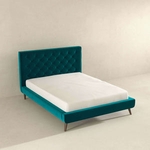Dillon Mid-Century Modern Teal Velvet Platform Bed(Queen Size)