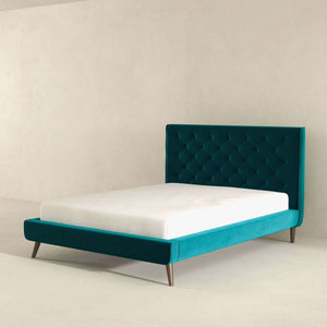 Dillon Mid-Century Modern Teal Velvet Platform Bed(Queen Size)