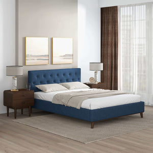 Graceville Mid-Century Modern Queen//King Navy Blue Fabric Platform Bed