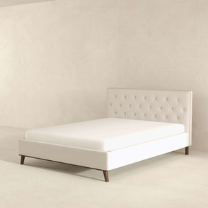 Graceville Mid-Century Modern Queen//King Light Beige Fabric Platform Bed