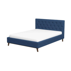 Graceville Mid-Century Modern Queen//King Navy Blue Fabric Platform Bed