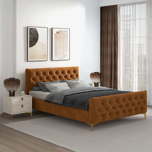 Bailey  Mid Century Modern Queen// King Cognac Velvet Upholstered Platform Bed