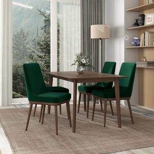Laura Mid-Century Modern Green Velvet Solid Wood Dining Chair (Set of 2)