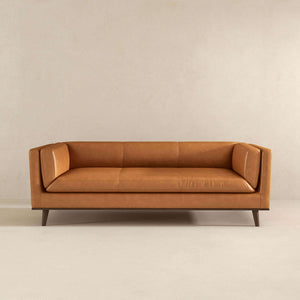 Cassidy Mid-Century Modern Tan Genuine Leather Couch