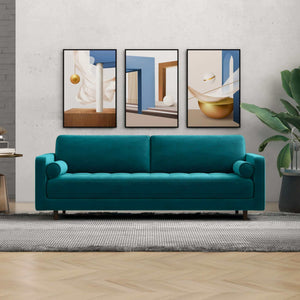 Anthony Mid-Century Modern  Teal Velvet Sofa