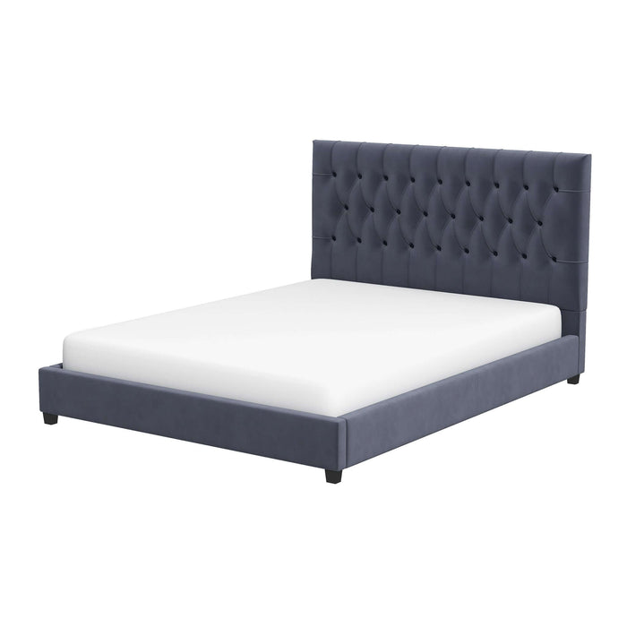 Donald Mid Century Modern Grey Velvet Platform Bed Queen