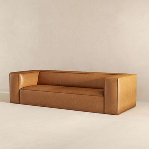Colton Mid-Century Modern Tan Leather Sofa