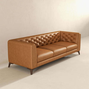 Carter Mid-Century Modern Tufted Tight Back Genuine Leather Sofa