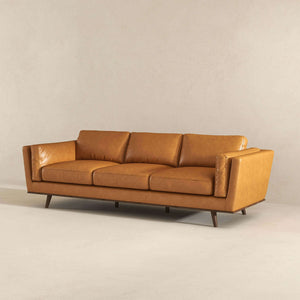 Chase Mid Century Modern Tan Genuine Leather Sofa