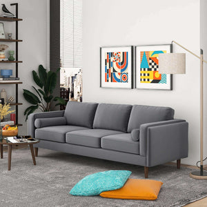 Amber Mid Century Modern Grey  Luxury Modern Velvet Sofa