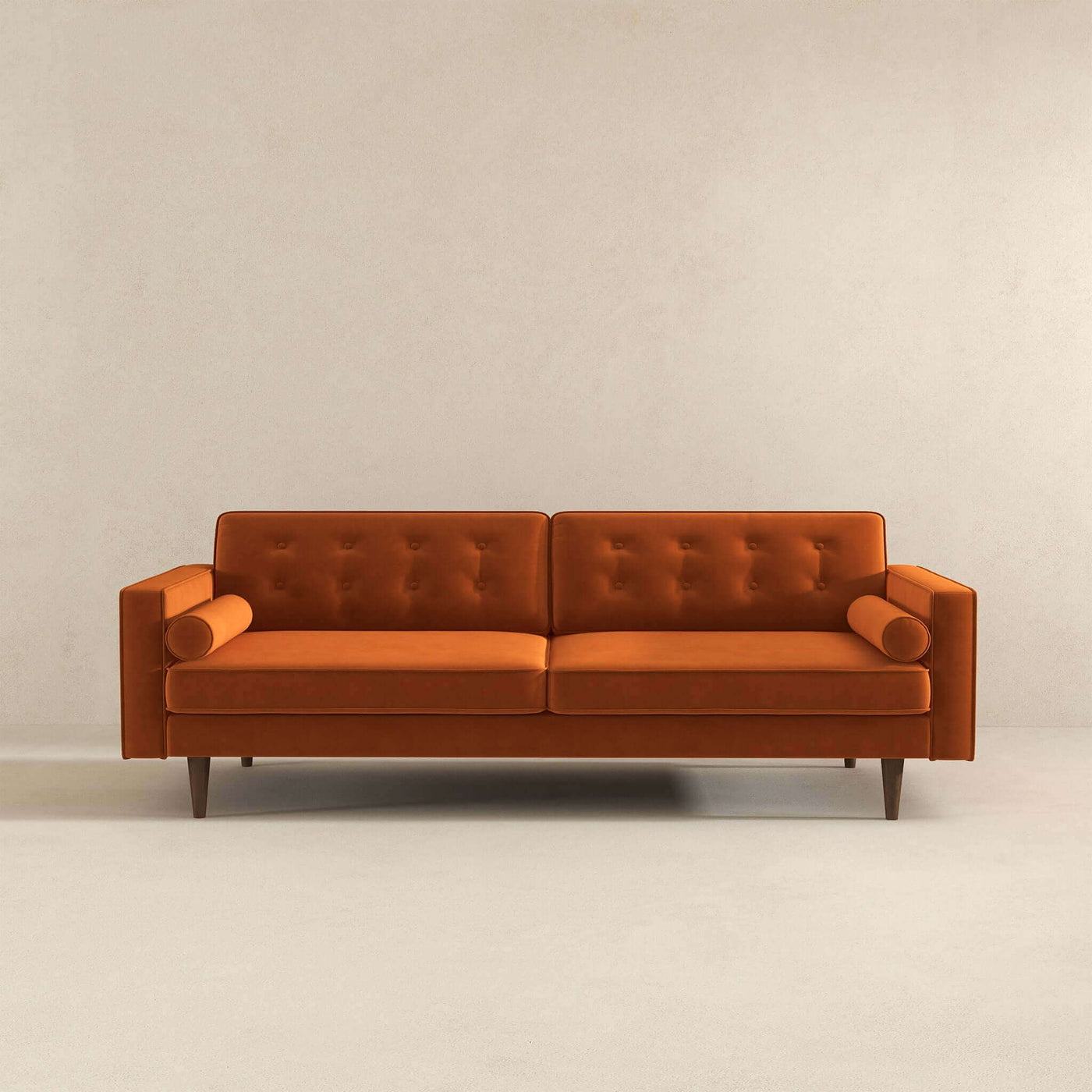 Casey Mid Century Modern Burnt Orange Velvet Sofa — ashcroftfurniture.com