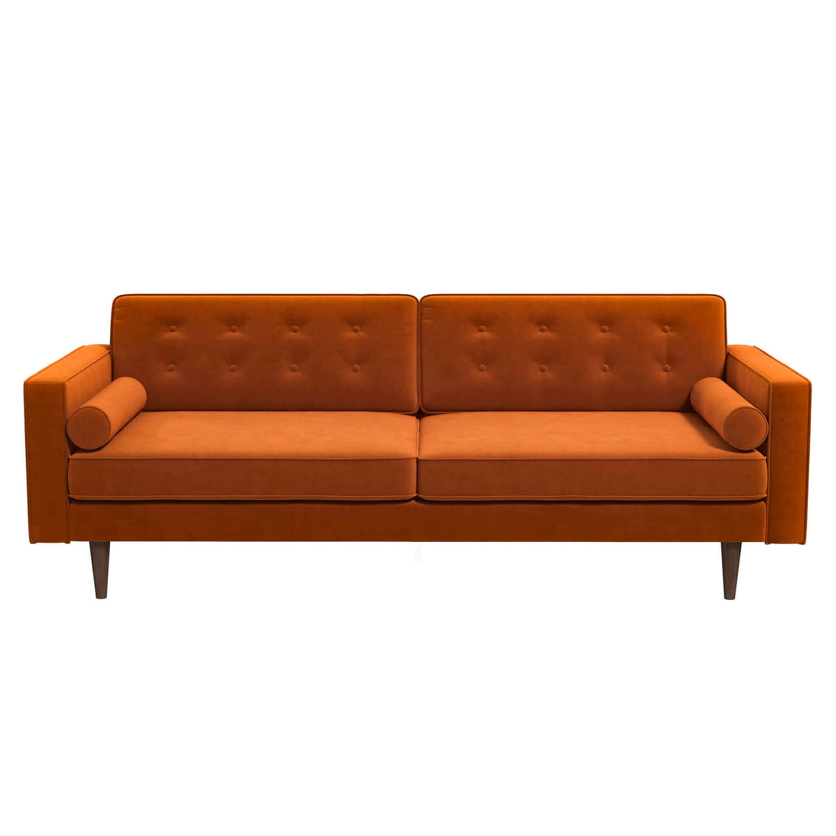 Casey Mid Century Modern Burnt Orange Velvet Sofa — ashcroftfurniture.com