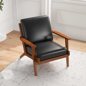 Connor Solid Wood Genuine Leather Lounge Chair