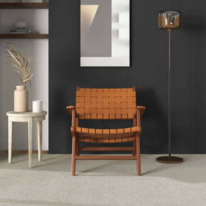 Melody Black Strap Leather Teak Wood Lounge Chair