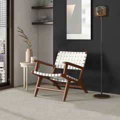 Melody Black Strap Leather Teak Wood Lounge Chair