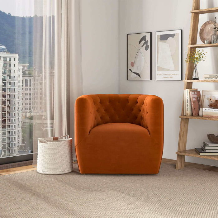 Delaney Burnt Orange Velvet Swivel Chair — - Main Image