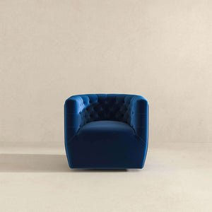 Delaney Mid-Century Modern Dark Blue Velvet  Swivel Chair