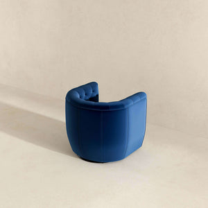 Delaney Mid-Century Modern Dark Blue Velvet  Swivel Chair