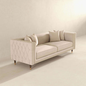 Edward Mid Century Modern Light Cream Velvet Sofa