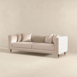 Edward Mid Century Modern Light Cream Velvet Sofa