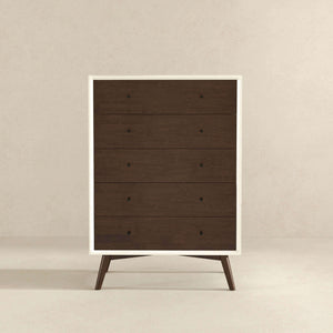 Caroline Mid Century Modern Solid Wood White Dresser 5-Drawer