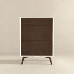 Caroline Mid Century Modern Solid Wood White Dresser 5-Drawer