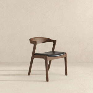 Dakota Mid-Century Modern Solid Wood Black Leather Dining Chair (Set of 2)