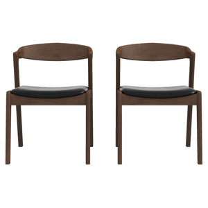 Dakota Mid-Century Modern Solid Wood Black Leather Dining Chair (Set of 2)