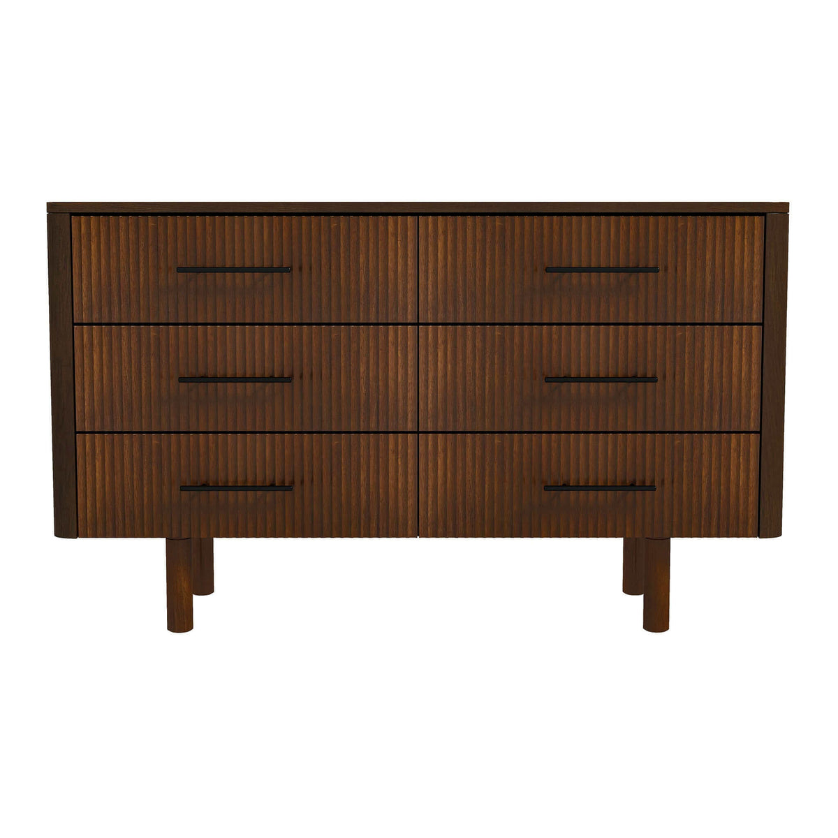 Logan Mid Century Modern Walnut Dresser with 6 Drawers