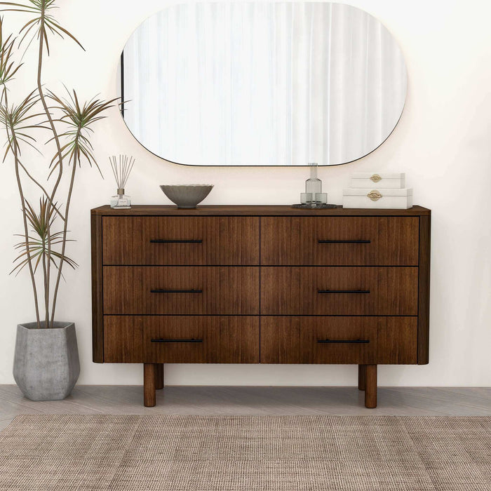 Logan Mid Century Modern Walnut Dresser With 6 Drawers