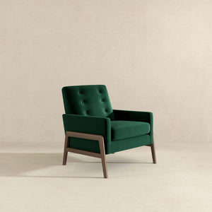 Cole Mid-Century Modern Solid Wood  Green Velvet Lounge Chair